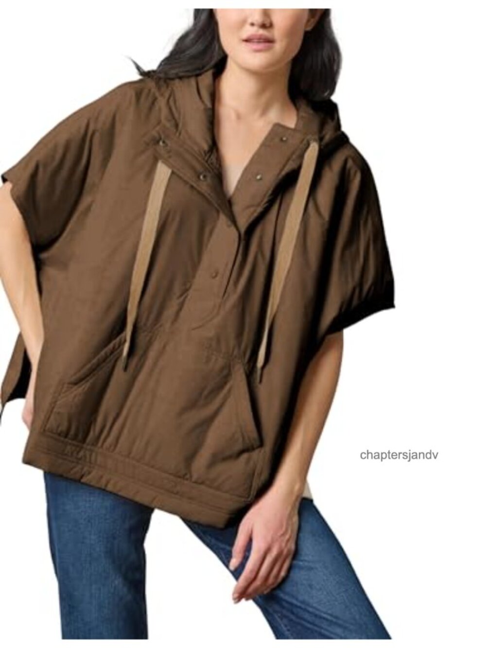 Hooded Puffer Vest Short Sleeve Snap Button Loose Fit Casual Outwear